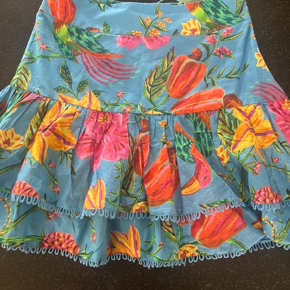 New FARM Rio blue toucans garden skirt size small floral spring/summer - Picture 4 of 9